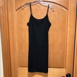 Black Ribbed Mini Slip Dress for Night Out